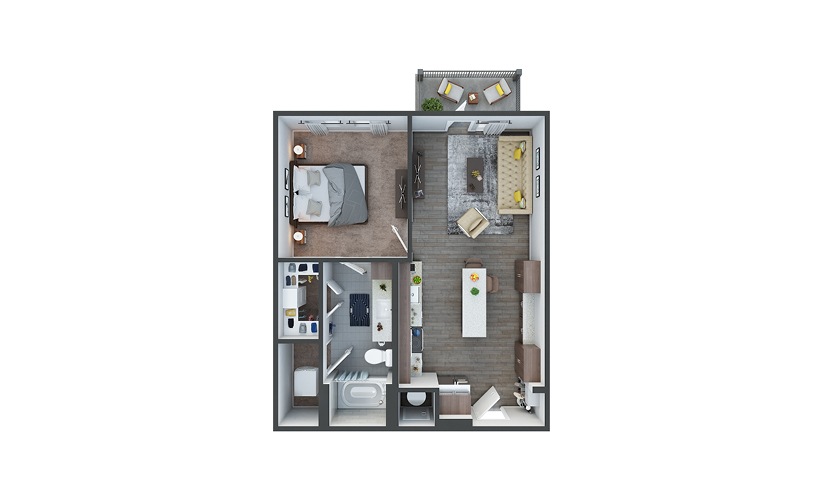 A1 - 1 bedroom floorplan layout with 1 bathroom and 672 square feet