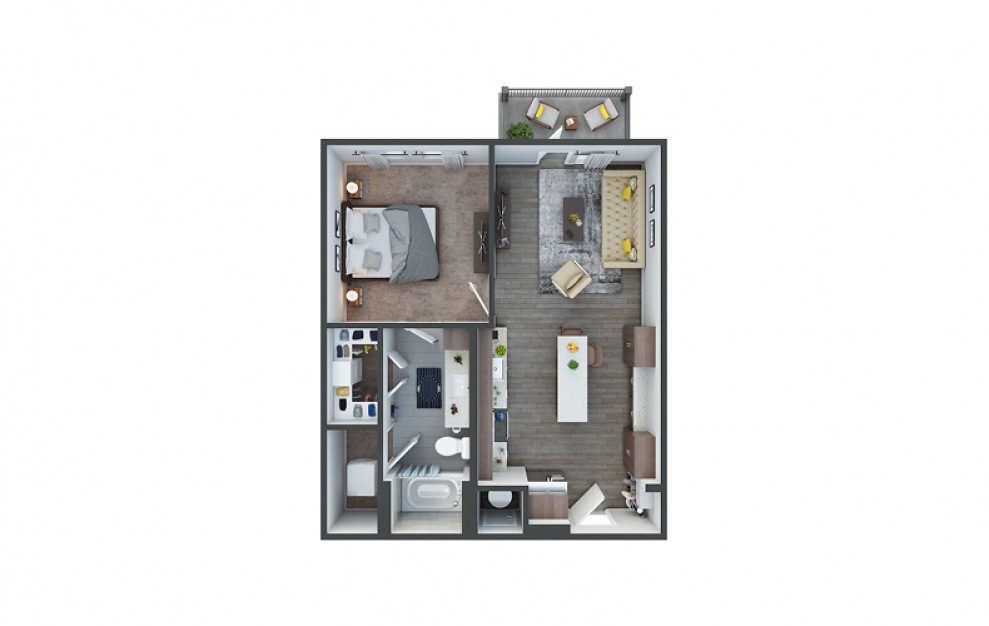 A1 - 1 bedroom floorplan layout with 1 bath and 672 square feet.