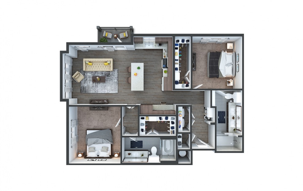 B4d - 2 bedroom floorplan layout with 2 baths and 1249 square feet.