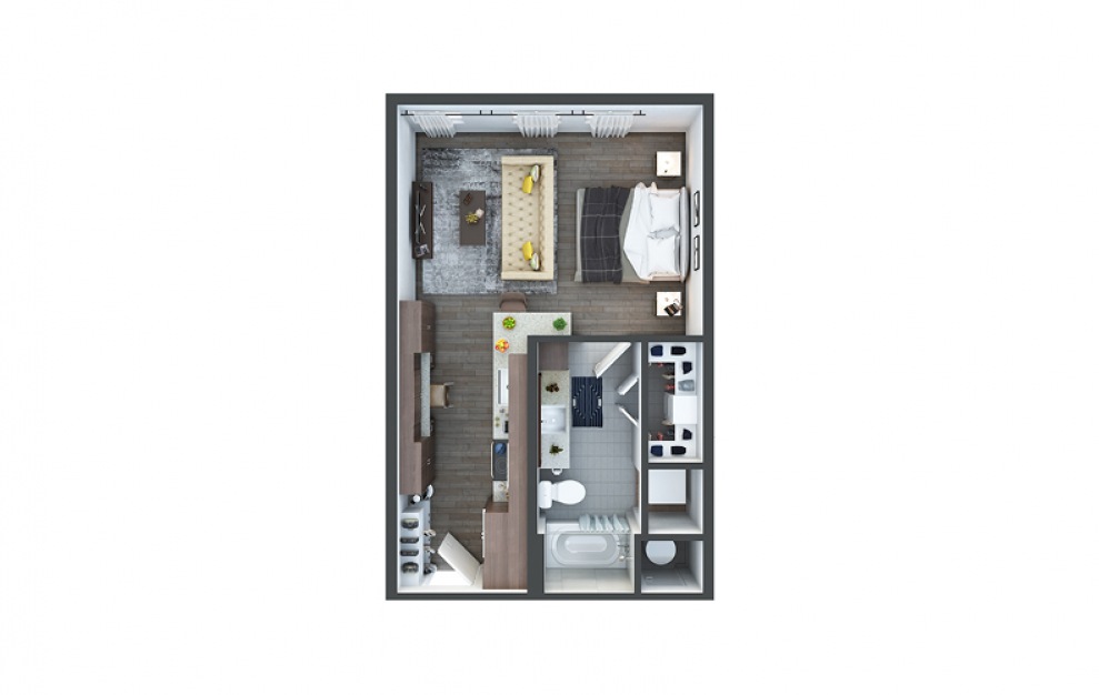 S1 - Studio floorplan layout with 1 bath and 504 square feet.